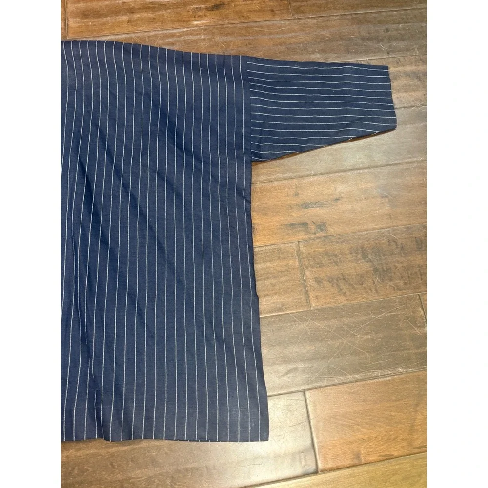 Shirin Guild Kimono Inspired Jacket Open Art Lagenlook Striped | Blue | Medium